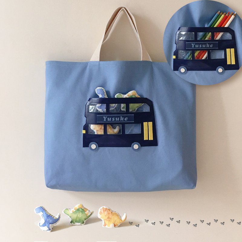 儿童侧背袋/手提/含三只恐龙(日本发送) - 背包/袋子 - 棉．麻 蓝色