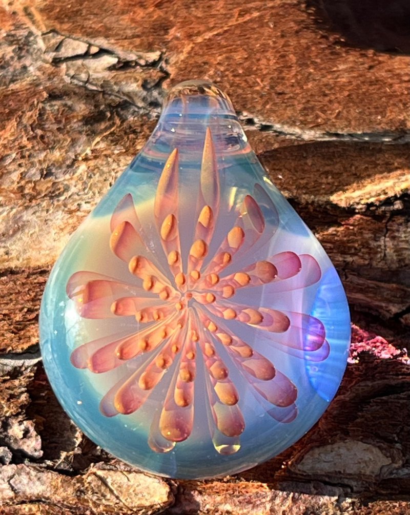 boroccus 3D 几何圆点硼硅酸盐玻璃泪珠吊坠 - 项链 - 玻璃 粉红色