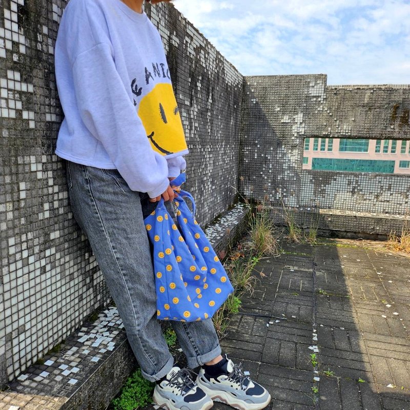 【 纯手作】Smile 垮包 单掮包 腋下包 肩背包 手提包 日本布 - 侧背包/斜挎包 - 棉．麻 蓝色