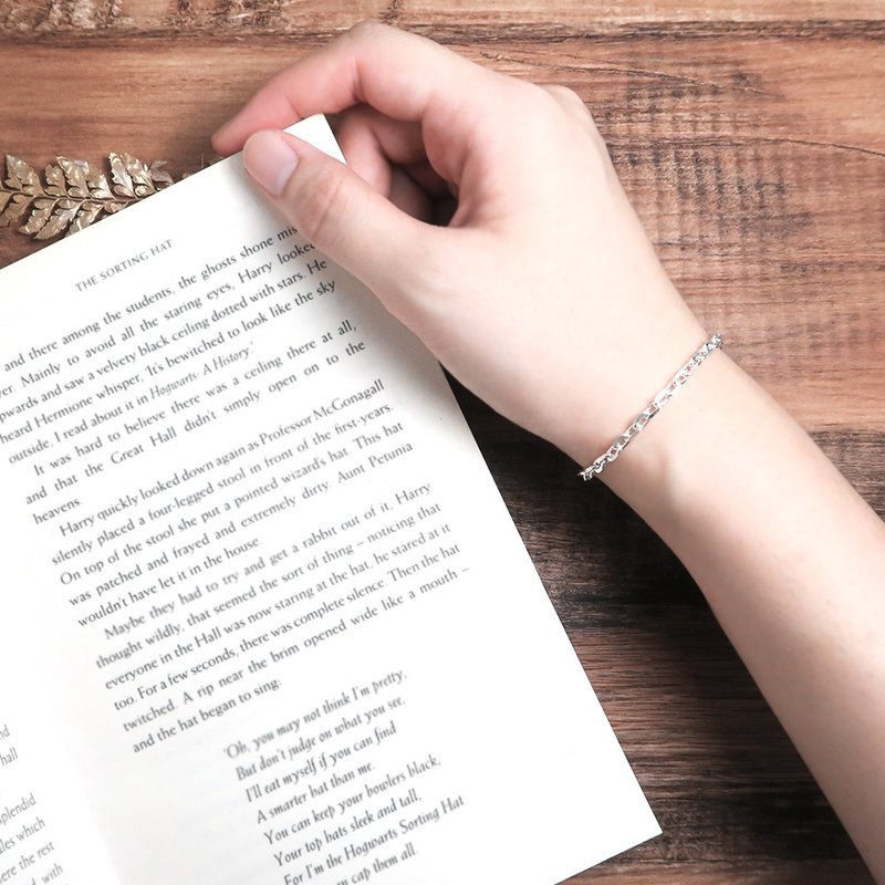 纯银 方形棱角手链(3.5mm) 925纯银 角链 男生手链 女生手链 - 手链/手环 - 纯银 银色