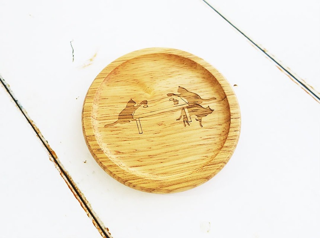 Tea time cat coaster Gift wrapping Christmas Gift - 杯垫 - 木头 咖啡色
