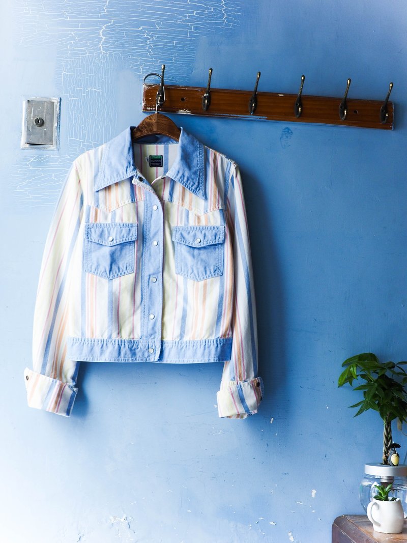 河水山 - 鸟取夏日海滩婴儿蓝青涩少女 古董薄磅丹宁外套 古着 牛仔 denim vintage oversize - 女装休闲/机能外套 - 棉．麻 多色