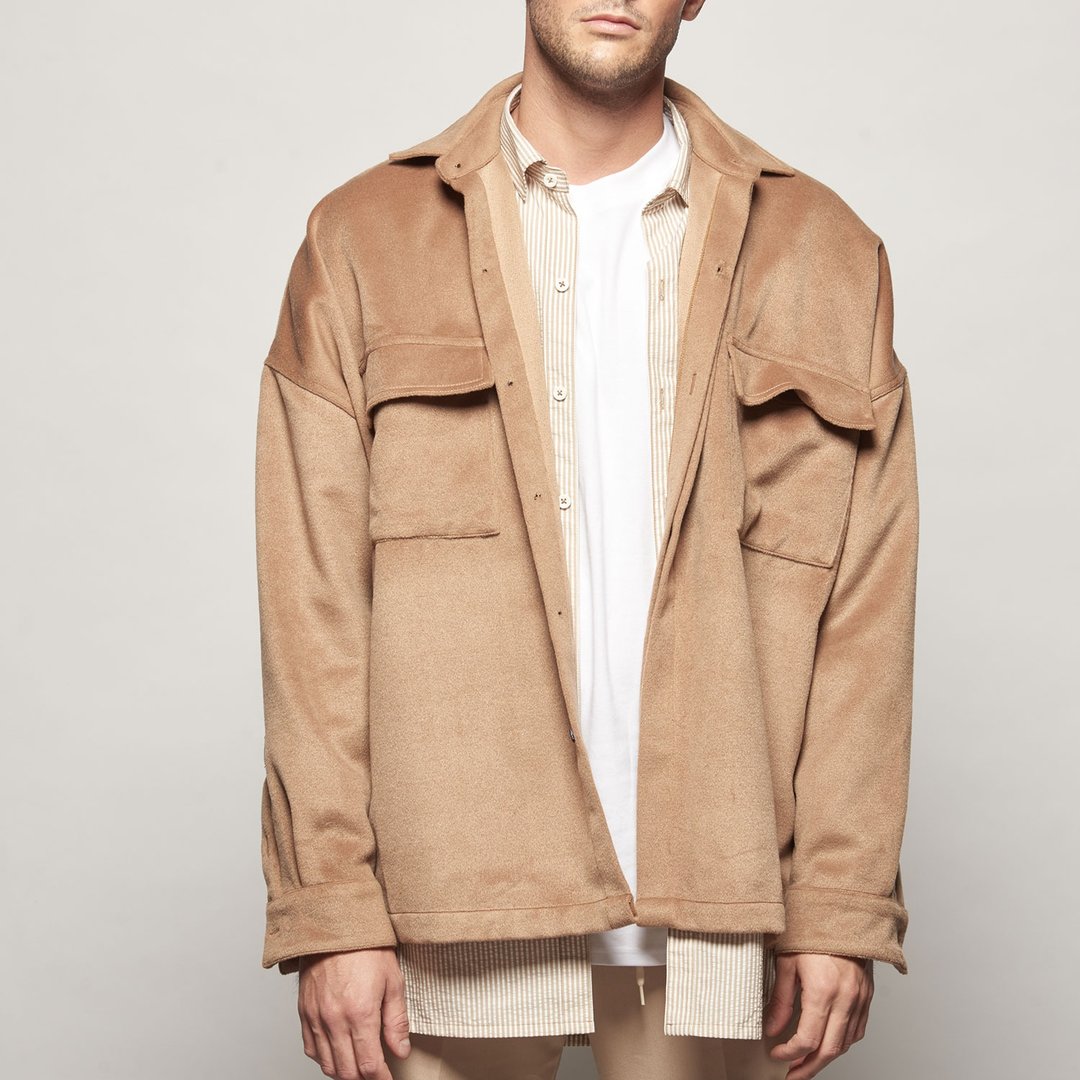 Stone@s Light Tan Jacket / 驼色 毛料 罩衫 落肩 外套 oversize - 男装外套 - 其他材质 