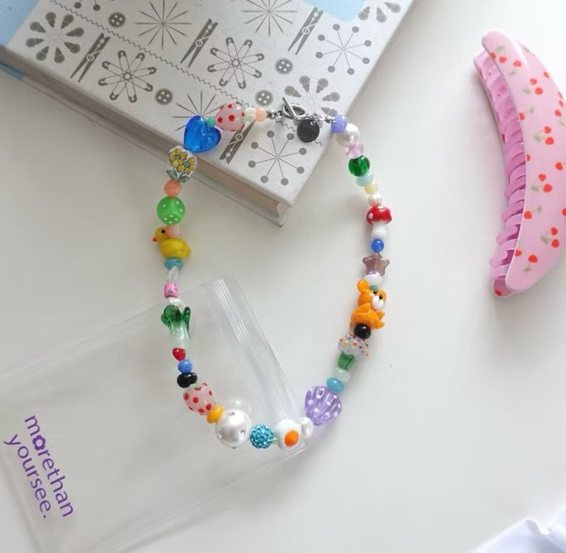 随机物品项链 手工玻璃珠项链 - 项链 - 玻璃 多色