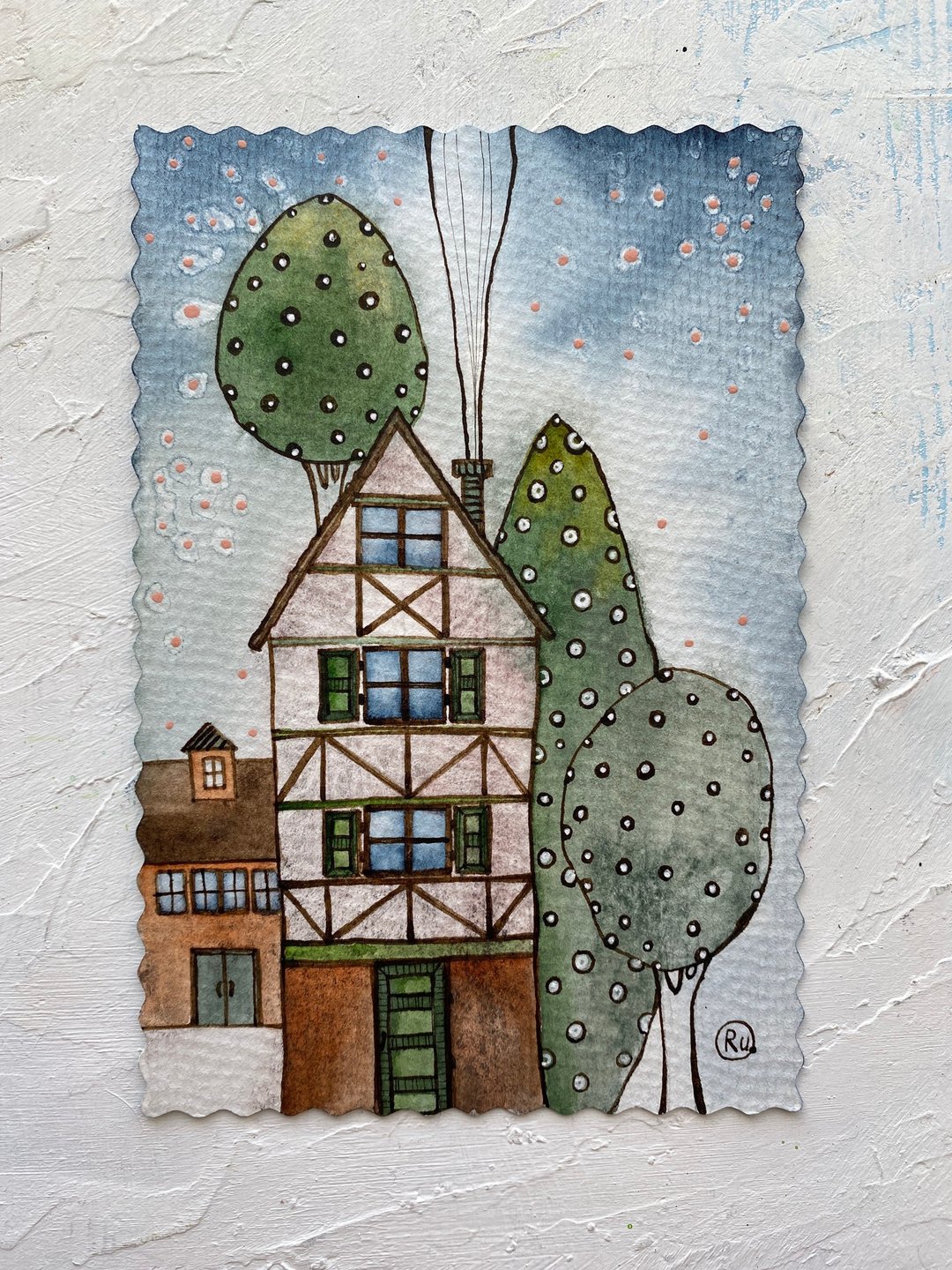 House painting Original art Mini artwork Europe architecture art Small wall art - 海报/装饰画/版画 - 纸 多色
