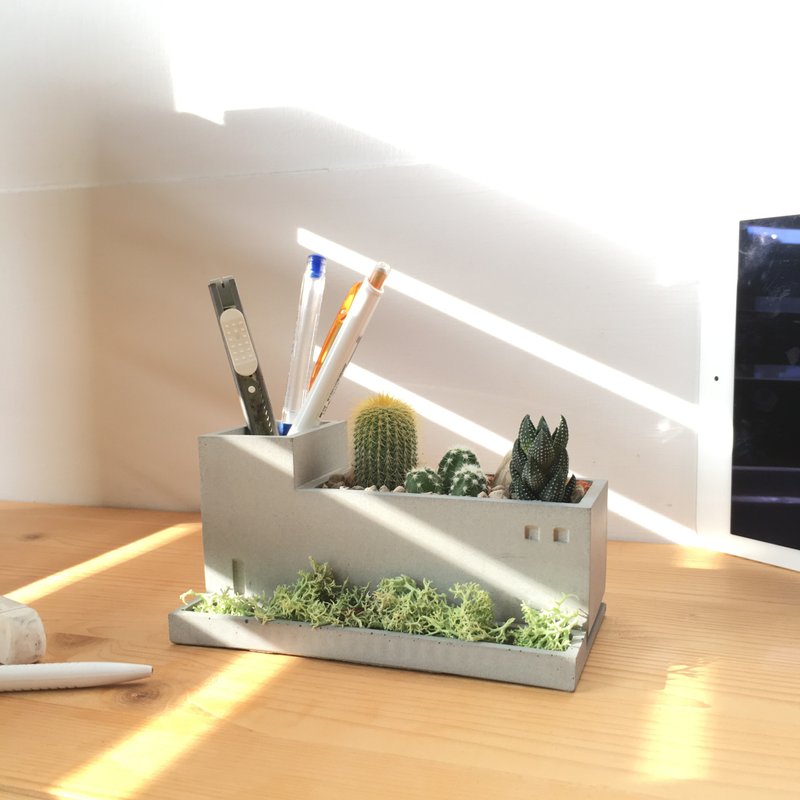 【水泥绿意工厂-文具收纳】迷你仙人掌造景DIY 笔筒 办公室植栽 - 植栽/盆栽 - 水泥 灰色