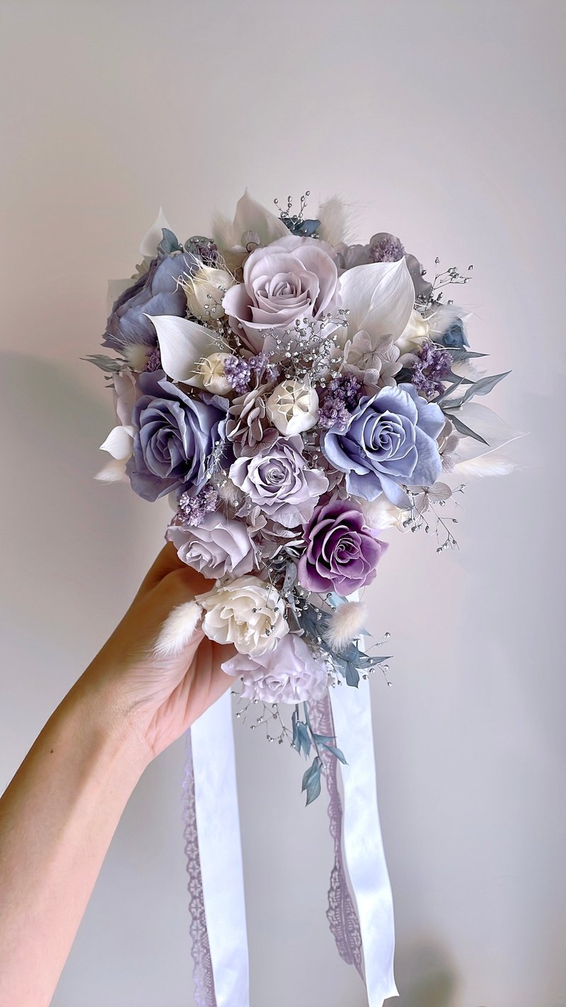 【婚礼捧花/自取/可定制】新娘水滴捧花-薰衣草恋人 - 干燥花/捧花 - 植物．花 紫色