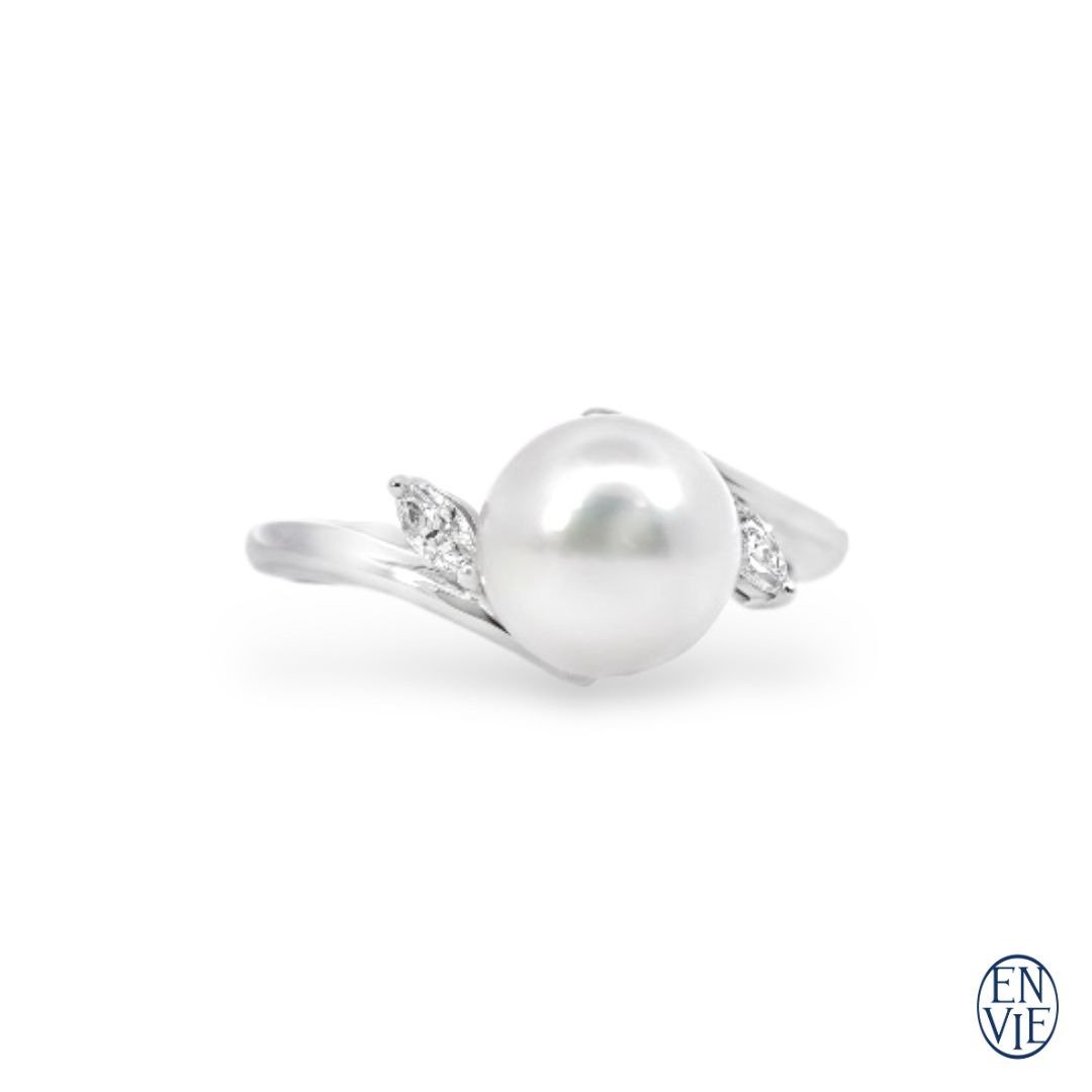 顶级铂金 AKOYA珍珠戒指 Platinum Pearl Diamond Ring - 戒指 - 贵金属 