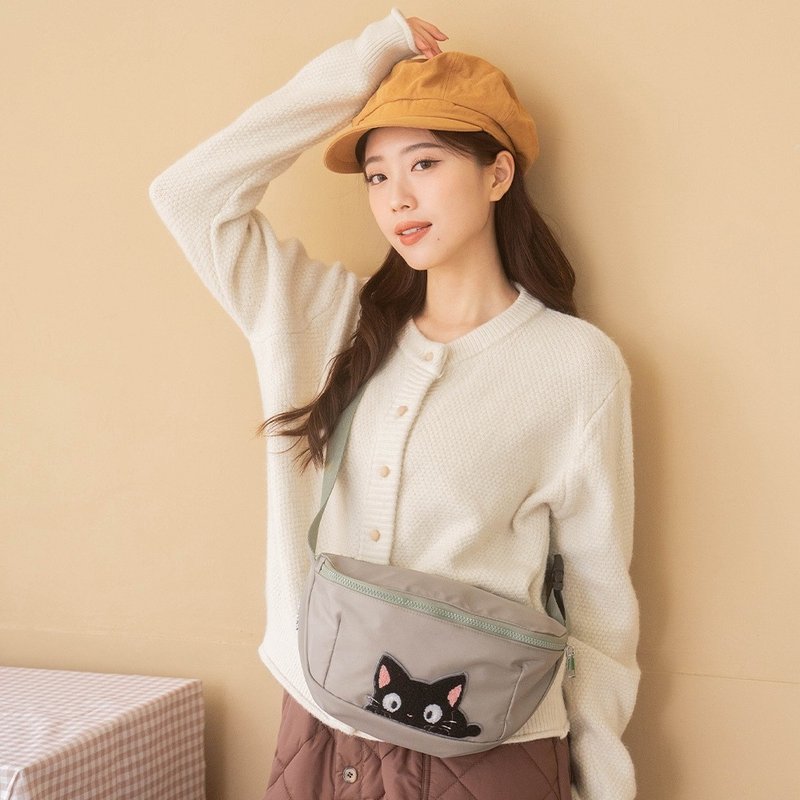 防盗包 小黑猫 毛巾绣 斜背/肩背/后背包【33004401】 - 侧背包/斜挎包 - 防水材质 卡其色