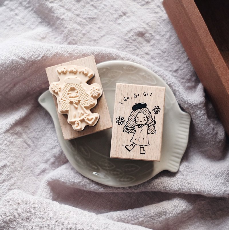 木头印章 玛丽帮你打气 30*45mm - 印章/印台 - 木头 