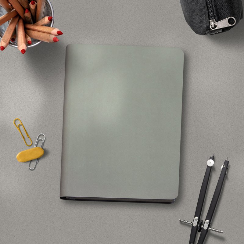 毕业礼物 开学 A5 手帐 笔记薄 记事本 方格本 简约 浅灰 客制化 - 笔记本/手帐 - 人造皮革 灰色