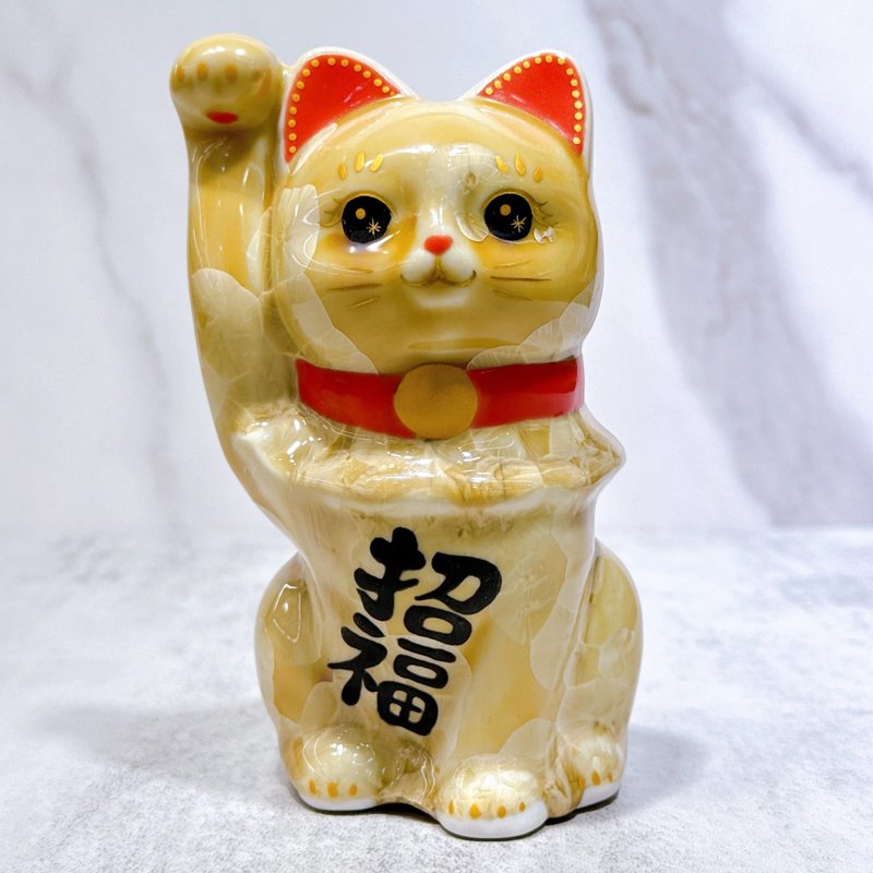 【吉祥金猫】日本清水烧招财猫 | 花结晶 金花 招福 - 摆饰 - 瓷 金色