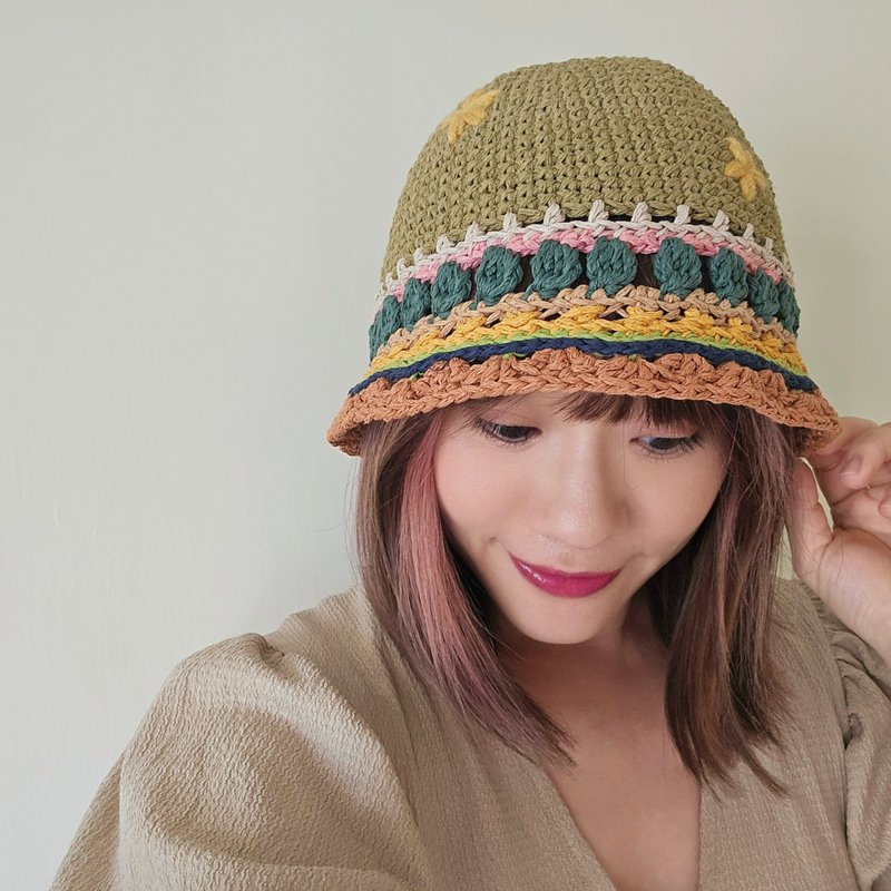 手织草帽 - 濡叶 - 帽子 - 纸 绿色