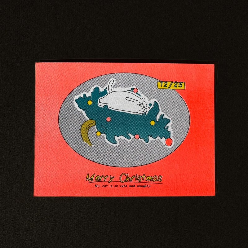 孔版印刷 | 我的猫真调皮 | 圣诞卡片 - 卡片/明信片 - 纸 红色