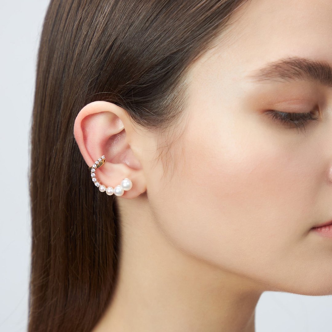 月弯宝石耳扣 925银厚镀18K金 Nemesis Earcuff - 耳环/耳夹 - 纯银 金色
