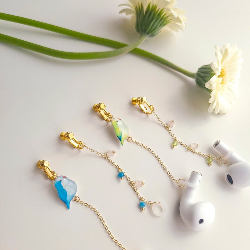 【动物们 No.042】和尚鹦鹉  /耳机防掉链 防丢链 - 耳环/耳夹 - 树脂 