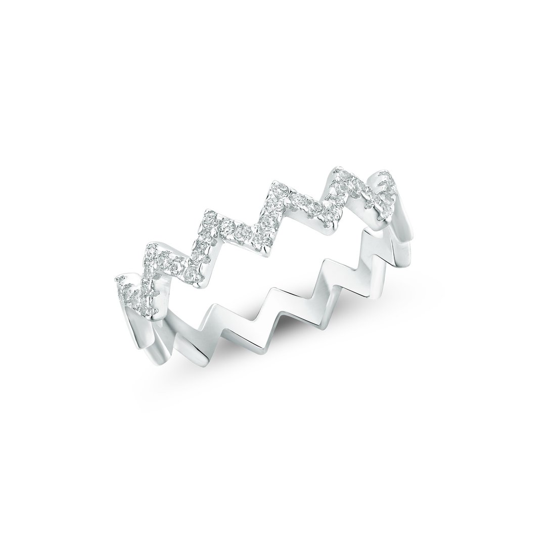 【Gift box】925 Sterling Silver CZ Diamond Ring - 戒指 - 纯银 银色