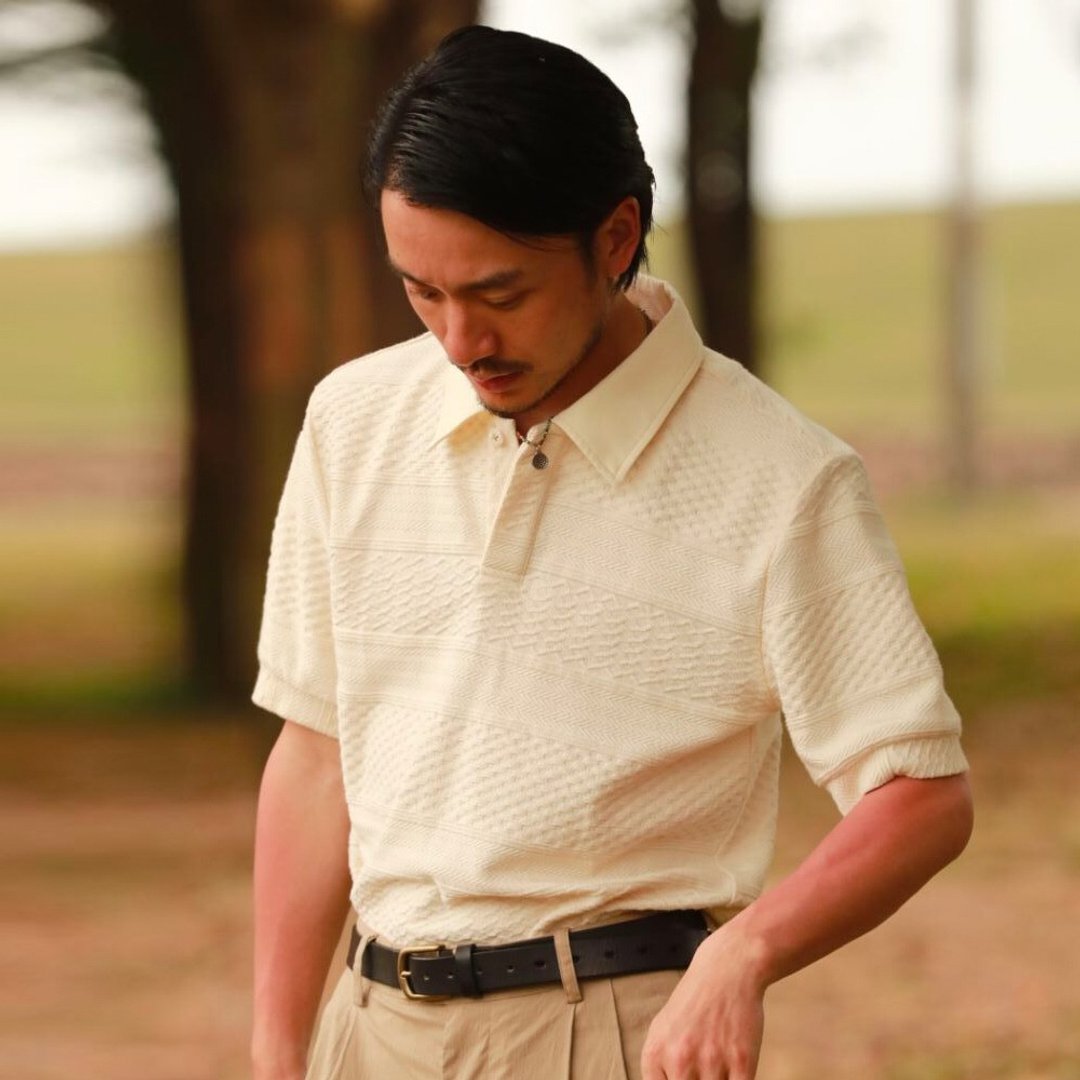 SOARIN纯棉针织立体格纹休闲POLO衫(222P605) - 男装上衣/T 恤 - 棉 白色