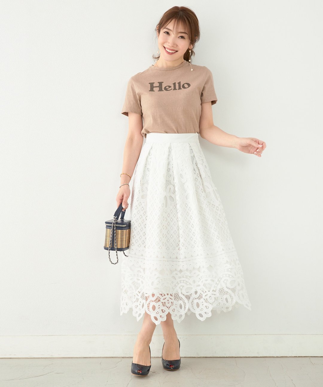 Skirt Lace Tuck / Liala x PG - 裙子 - 棉．麻 白色