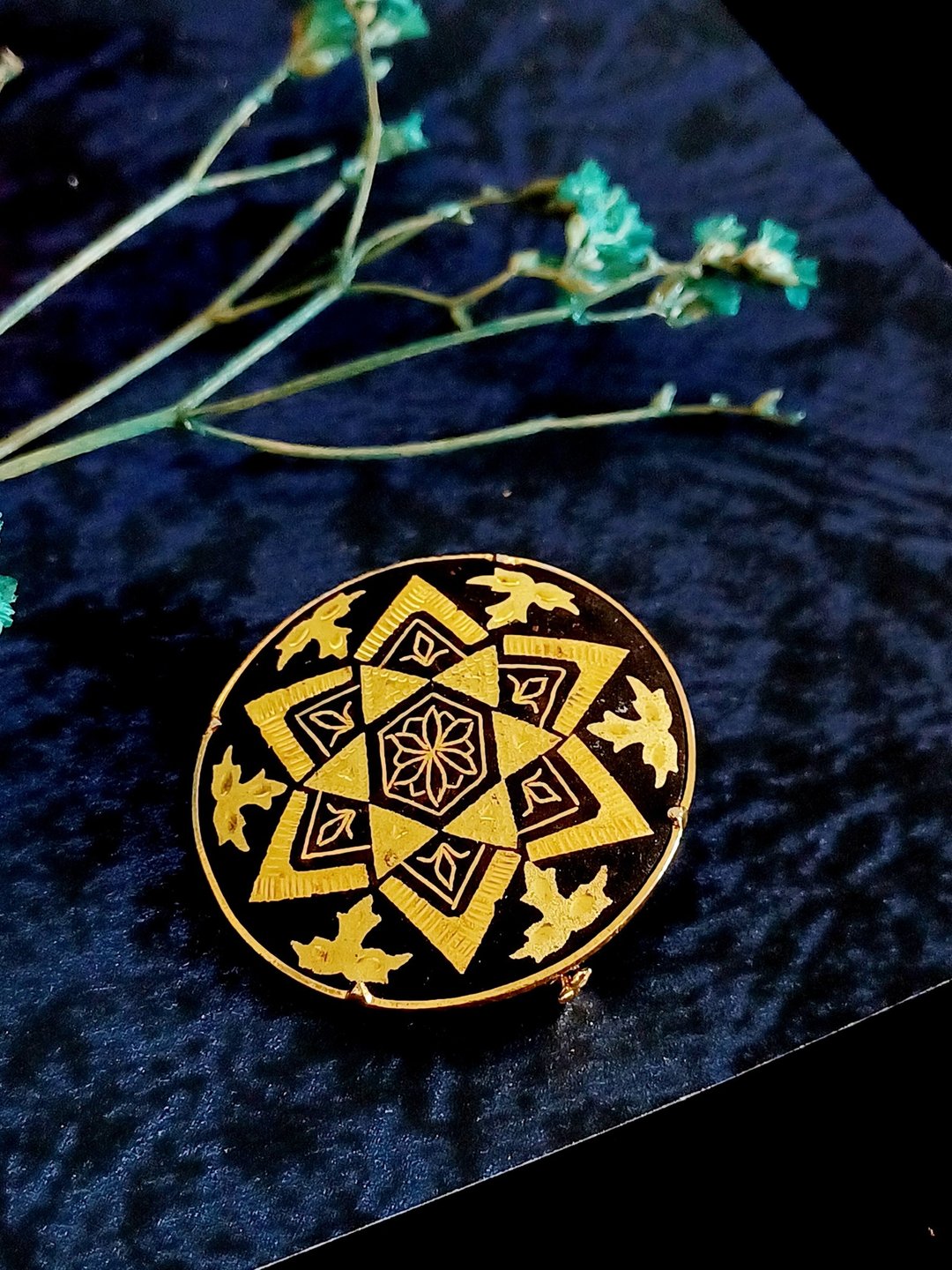 vintage jewelry 古董大马士革镶嵌工艺 六芒星图腾 别针 - 胸针 - 其他金属 