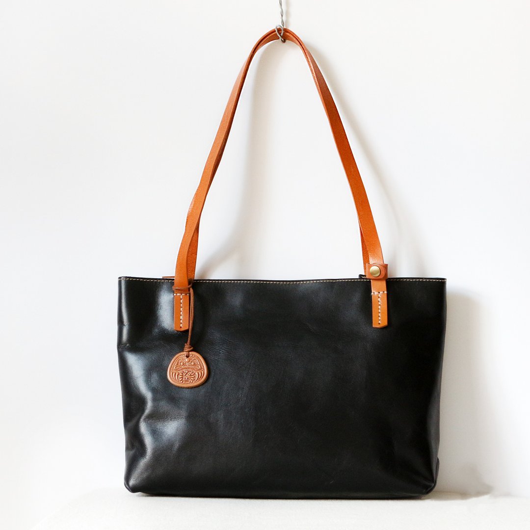 A4 size compatible simple Italian leather cowhide tote bag black - 手提包/手提袋 - 真皮 黑色