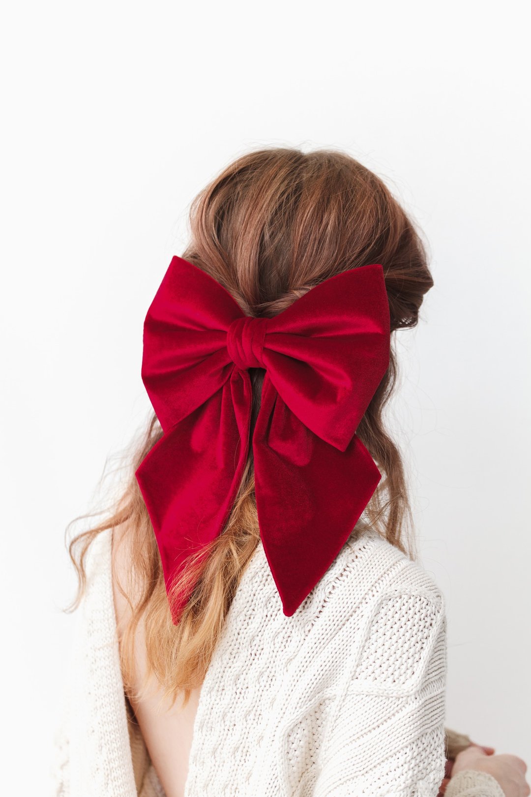 Big red velvet hair bow clip for women. Handmade hair bows for christmas wedding - 发饰 - 其他材质 红色