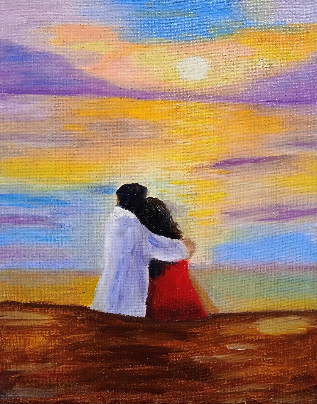 与恋人在海边的夕阳在海上浪漫的绘画 - 墙贴/壁贴 - 其他材质 多色