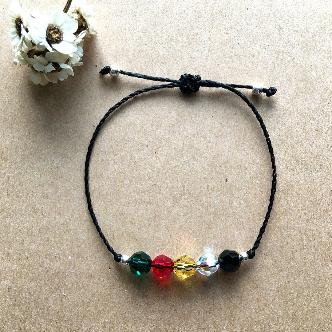 绿红黄白黑 五行/巴西蜡线/ 纯银编织手链925 silver bracelet - 手链/手环 - 其他金属 黑色