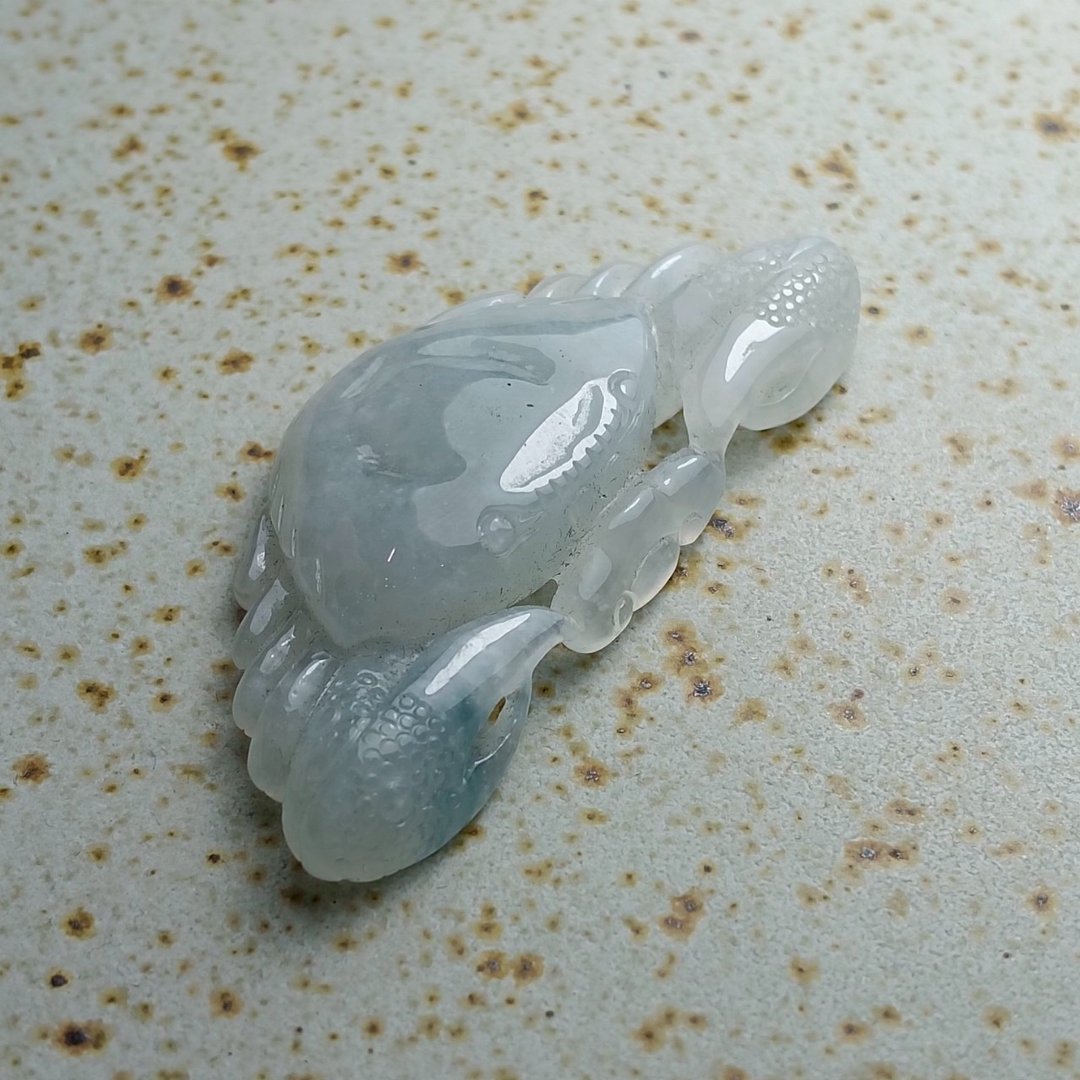 J0201天然翡翠A货 . 玻冰白冰飘蓝花螃蟹.八方来财.摆件. - 摆饰 - 玉石 
