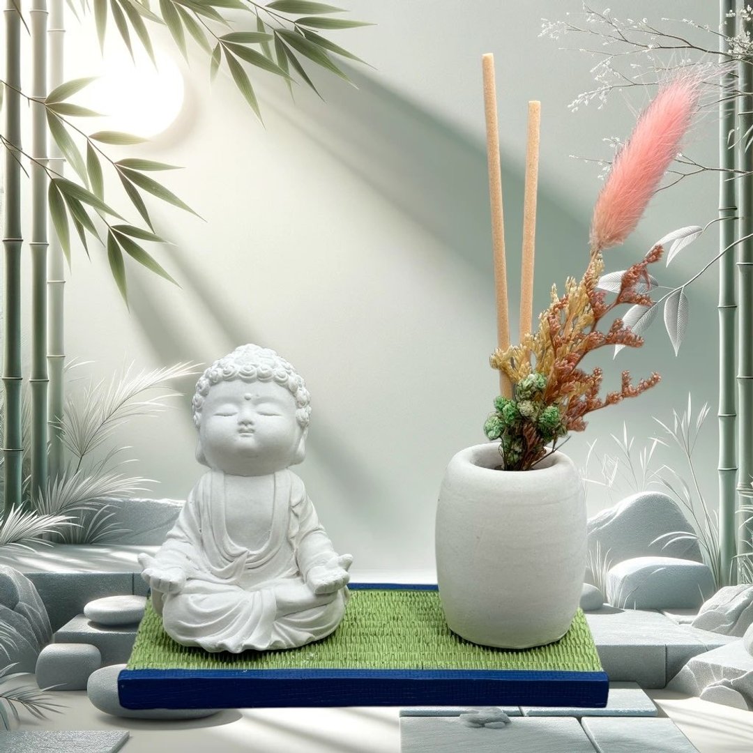 禅风设计 仿真榻榻米版香氛组 净念吉祥之小佛衲静 居家凉感提升 - 香薰/精油/线香 - 水泥 白色