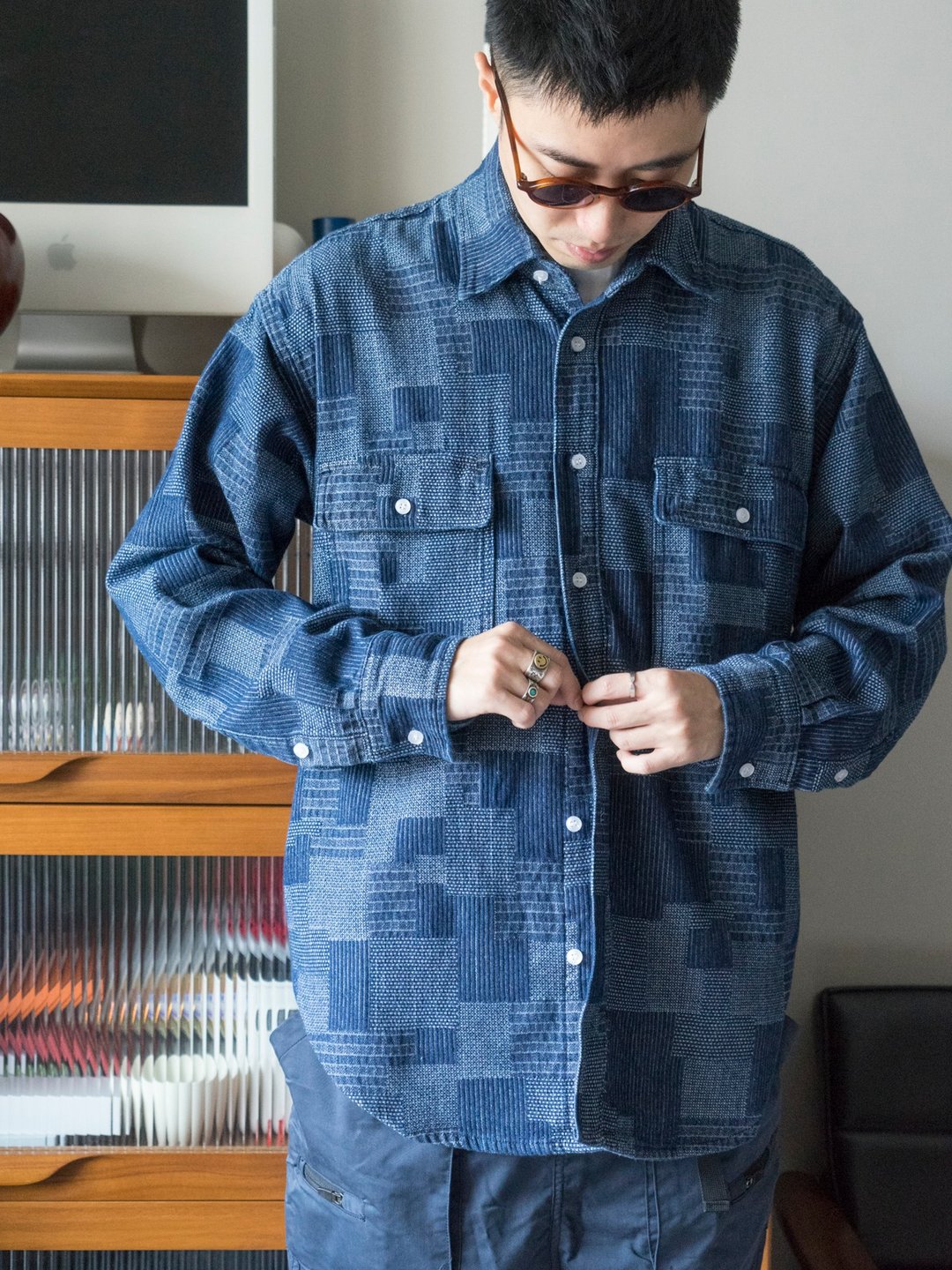 SHIRTS 復古洗水牛仔襯衫 Vintage indigo秋冬長袖口袋襯衫 - 男装衬衫 - 棉 蓝色