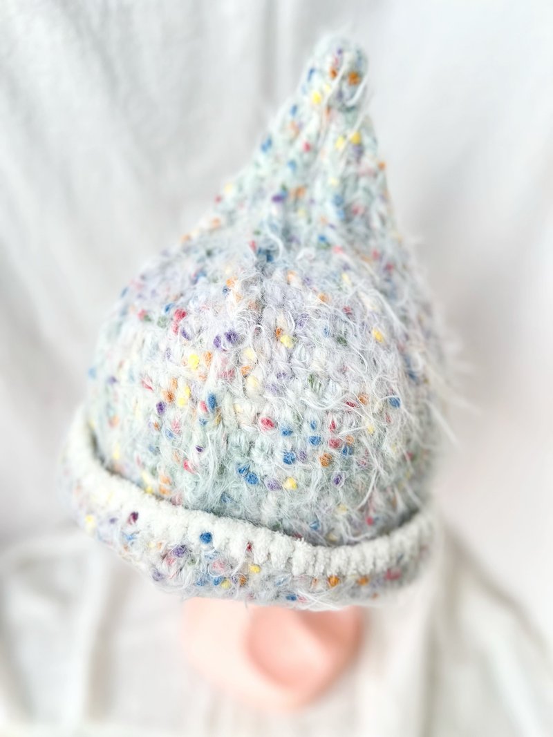 【兔贝儿】秋冬百搭尖尖毛帽手工编织/栗子帽/洋葱帽/精灵帽 - 帽子 - 羊毛 白色