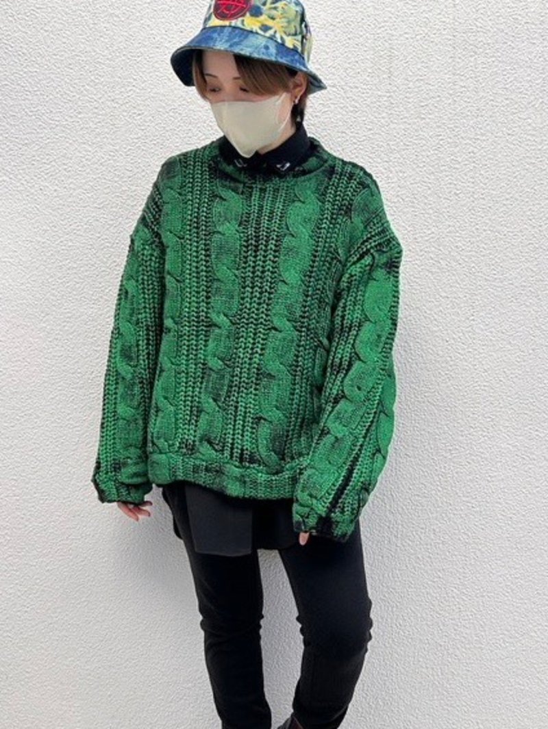 手绘印花针织衫 / 绿色 / 黄色 / F尺寸 / hellcatpunks / hcp-kn-0030 - 女装针织衫/毛衣 - 压克力 绿色