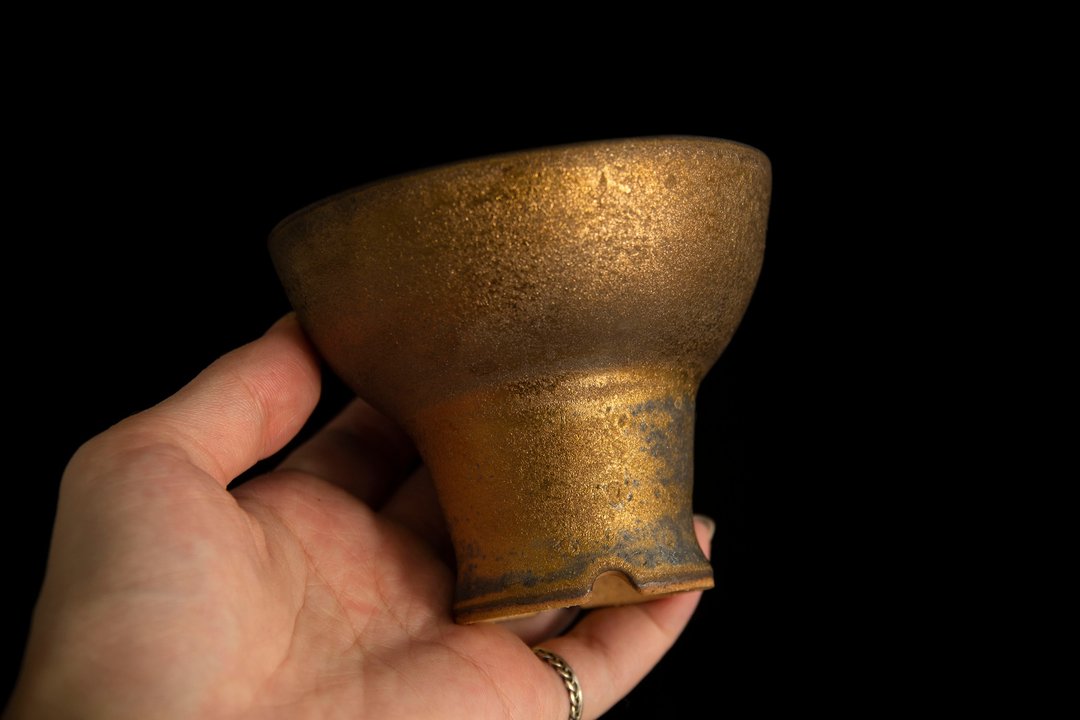 古铜金系列 // 古铜釉彩高足盆、手工盆、陶盆、花器、盆器、盆钵 - 植栽/盆栽 - 陶 金色