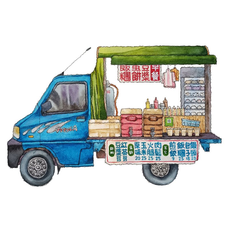台湾街景海报-街边早餐车-发财车-艺术微喷/挂画/复制画 - 海报/装饰画/版画 - 纸 绿色