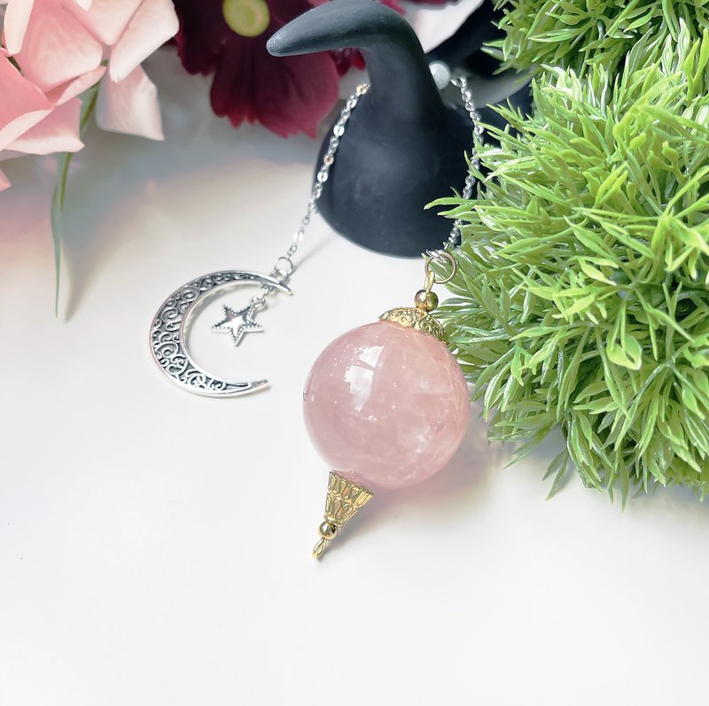 OLINA DESIGN 粉晶 单尖 粉水晶 灵摆 项链 水晶 吊坠Rose Quartz - 项链 - 水晶 粉红色