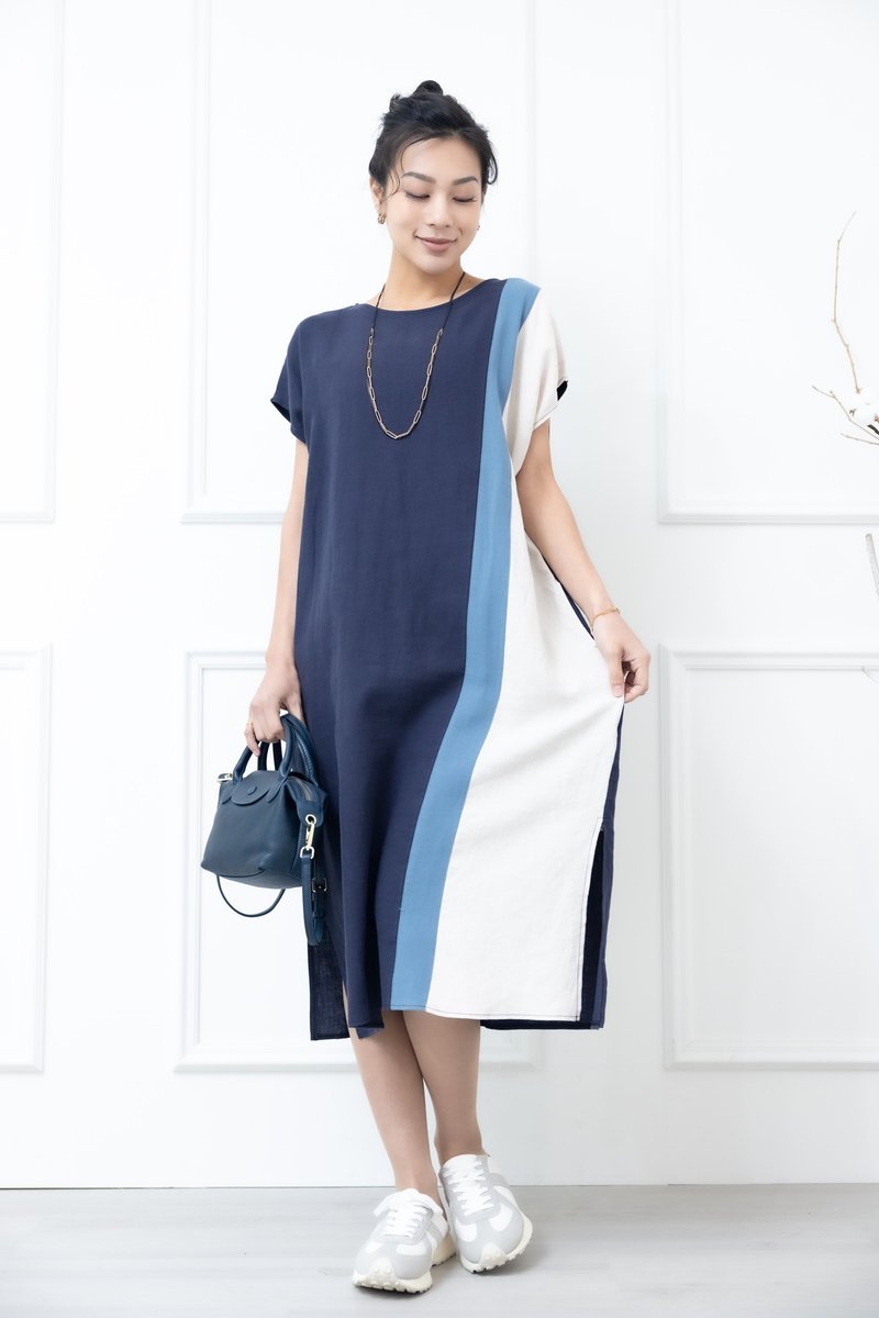 侧下摆开衩洋装 灰色拼浅灰色 - 洋装/连衣裙 - 其他材质 灰色