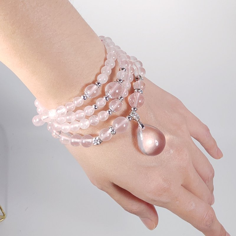 顶级星光粉晶 桃花 爱情 贵人 108手串 念珠 6-10mm 单品 礼物 - 手链/手环 - 宝石 粉红色