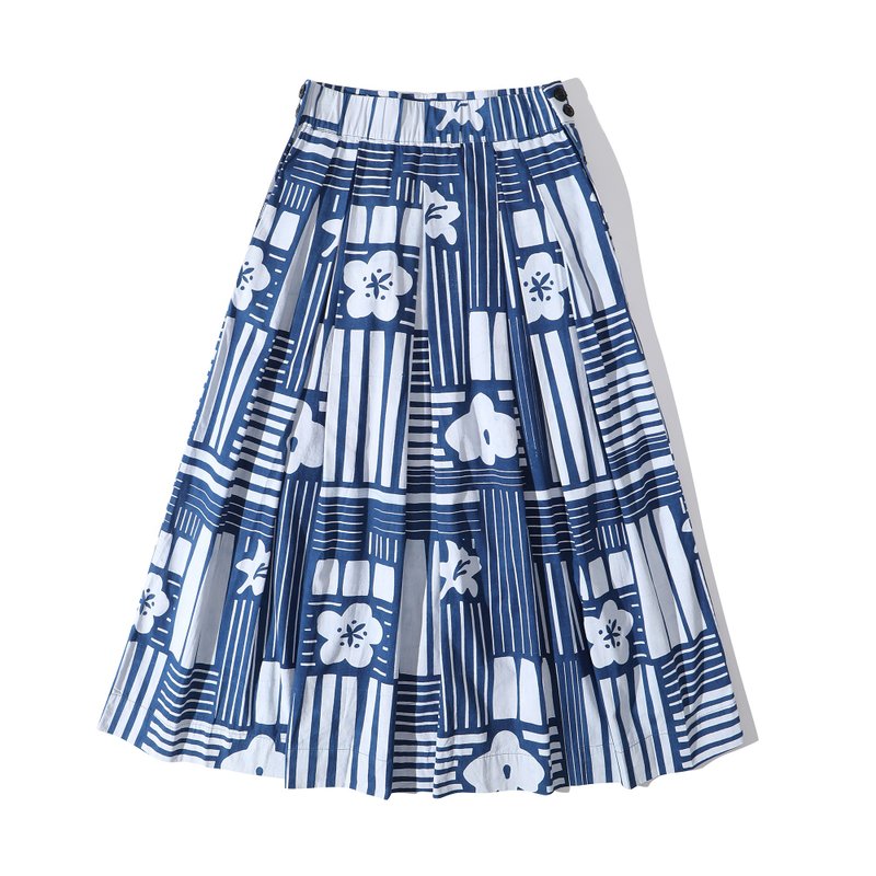 GOC Studio - 蓝染百褶裙  后松紧腰 - 阳台茶壶 - 裙子 - 棉．麻 蓝色