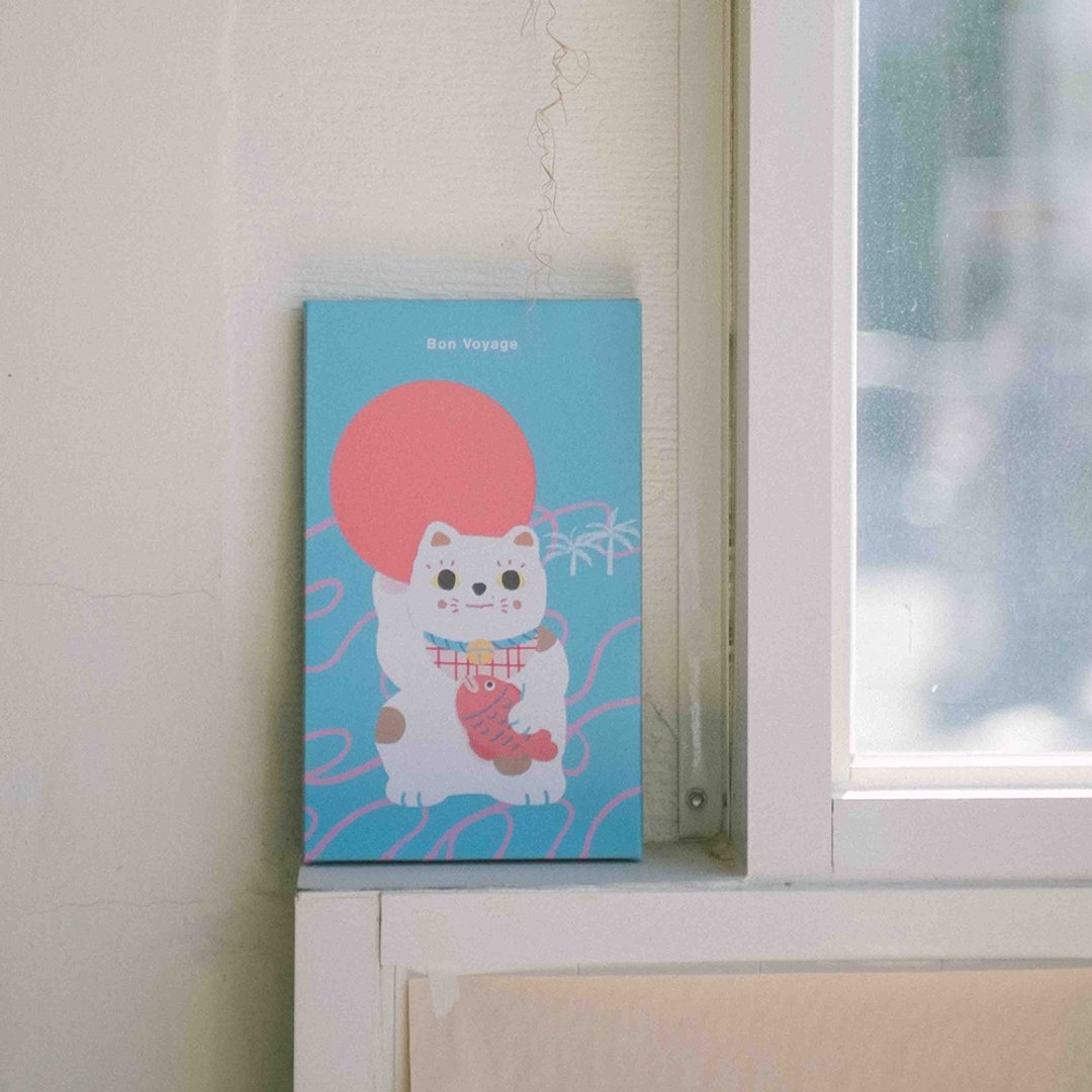 猫和鱼 - 油画布手工木框  无框画 - 海报/装饰画/版画 - 其他材质 蓝色