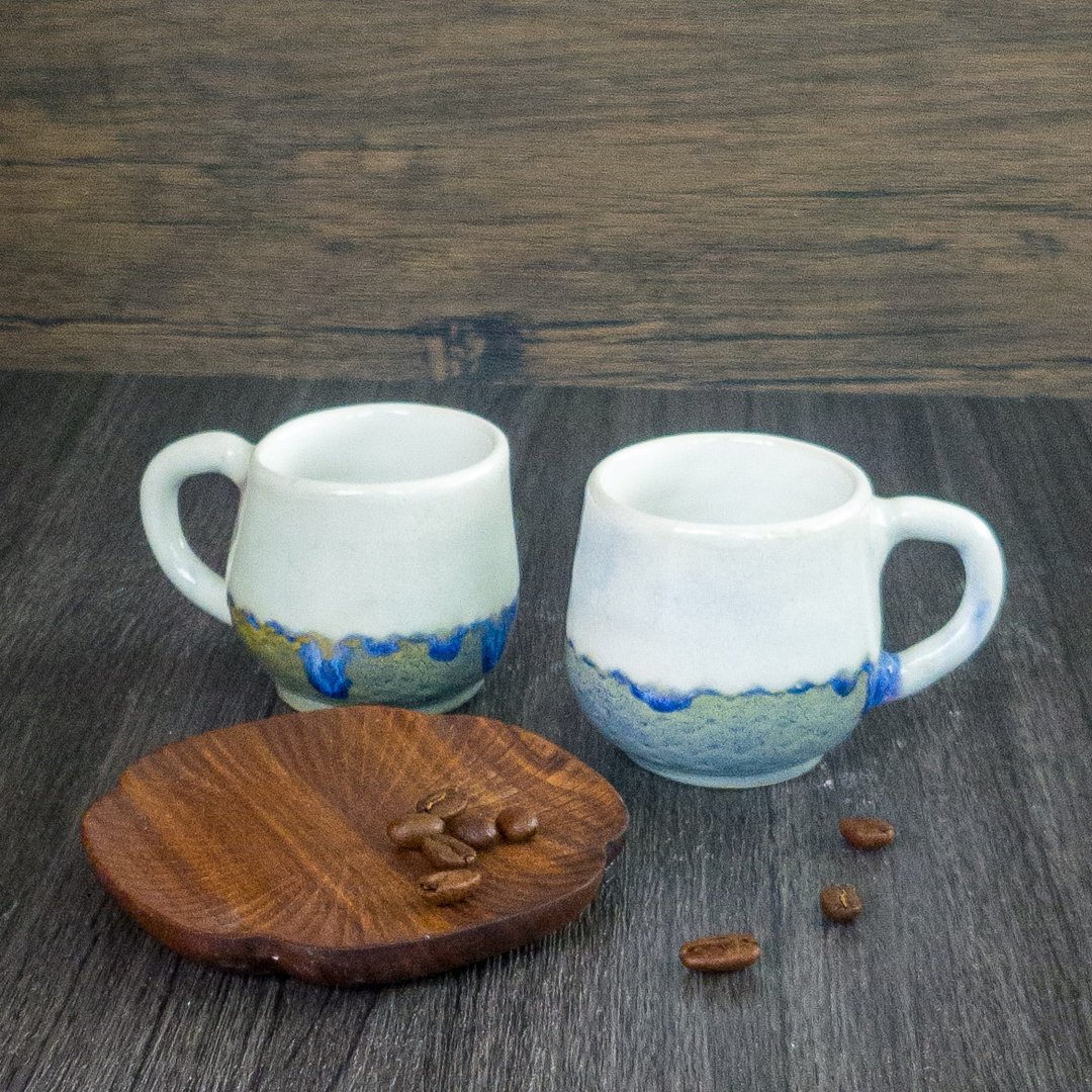 流水浓缩咖啡对杯 - 咖啡杯/马克杯 - 陶 蓝色