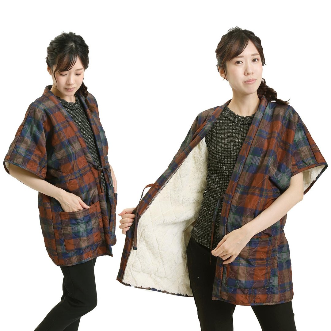 半缠 外套 罩衫 日本 日式 绗缝半缠外套 和服 F 格纹/棕色 - 居家服/睡衣 - 棉 咖啡色
