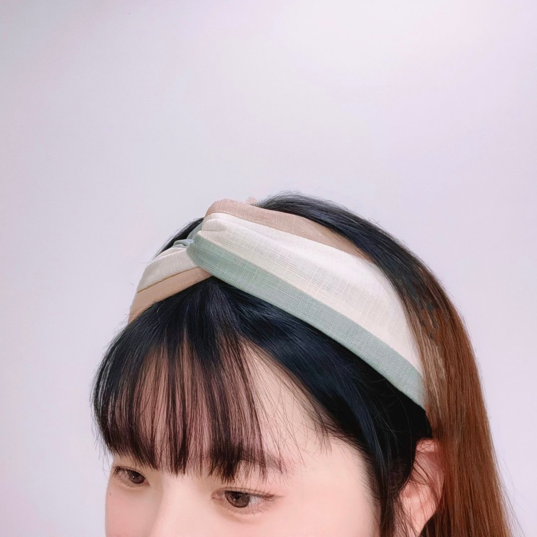 【巧妙艺手】 粉绿双色拼接 手作交叉扭结发带 - 发带/发箍 - 棉 多色