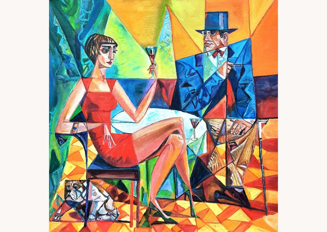 Girl with Man Art Original Painting  Oil On Canvas  Wall Decor - 墙贴/壁贴 - 其他材质 红色