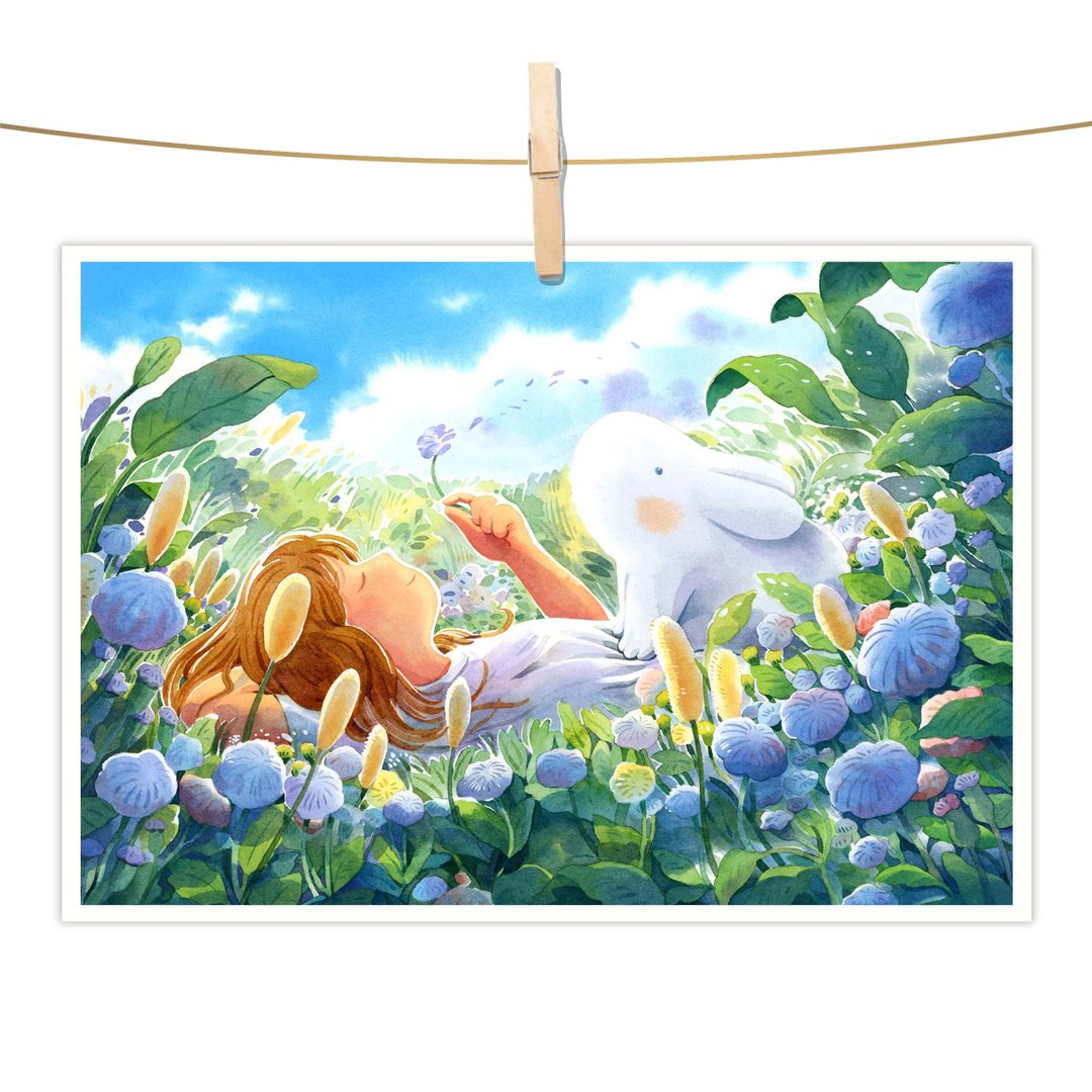 afu水彩插画明信片 - 花朵的围绕 - 卡片/明信片 - 纸 多色