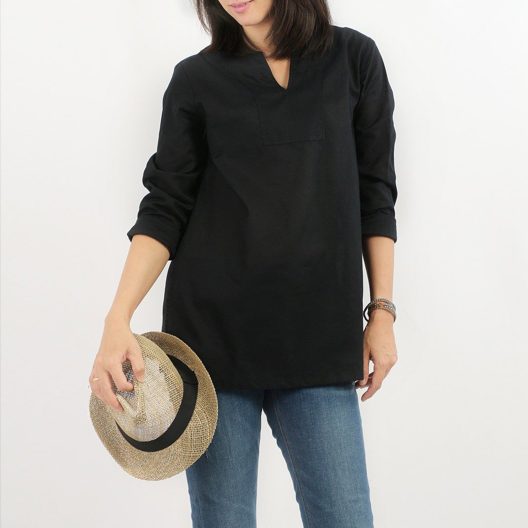 Cotton Long Sleeves Top / Black - 女装上衣 - 棉 黑色