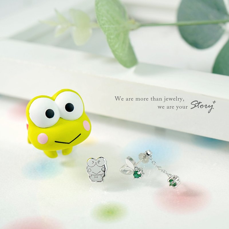 奇幻乐园系列-Kero Kero Keroppi 大眼蛙叶子宝石纯银耳环 - 耳环/耳夹 - 纯银 银色