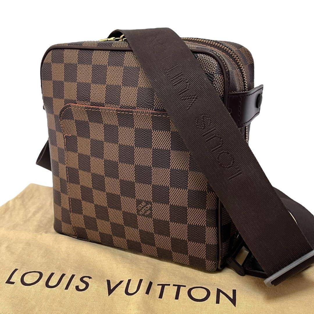 正品 Louis Vuitton 路易威登 Olaf PM 肩背包 Damier 棋盘格纹 PVC N41442 二手 - 侧背包/斜挎包 - 其他材质 咖啡色