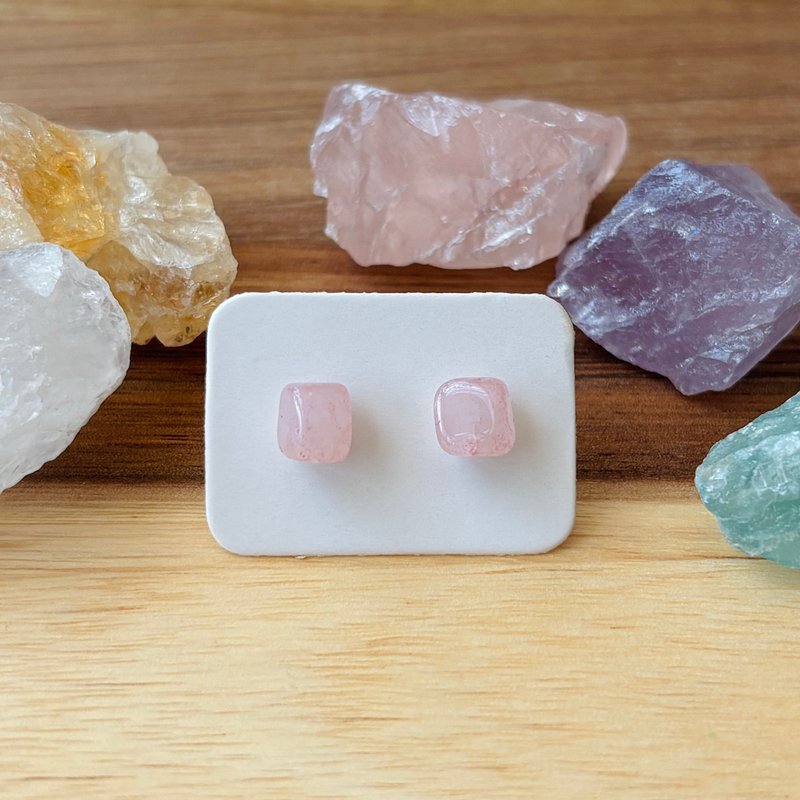 石光-天然矿石耳环-粉晶06 - 耳环/耳夹 - 半宝石 粉红色