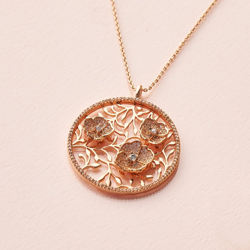 瑰丽花满钻项链(圆形) - 项链 - 铜/黄铜 金色